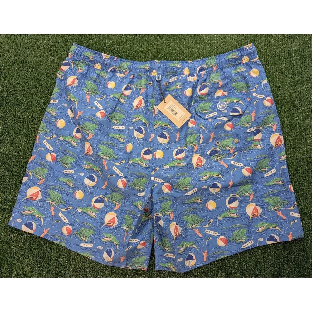 Peter Millar Men's Alligator Beach Ball Swim Trunks Blue XL MS23P15 NEW